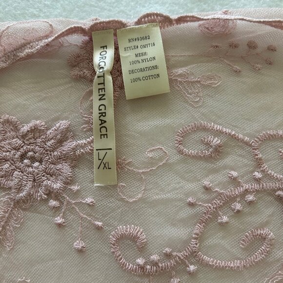 Forgotten Grace Cardigan Lace Short Sleeve Topper Duster Pink Tie Front Romantic - Picture 3 of 6